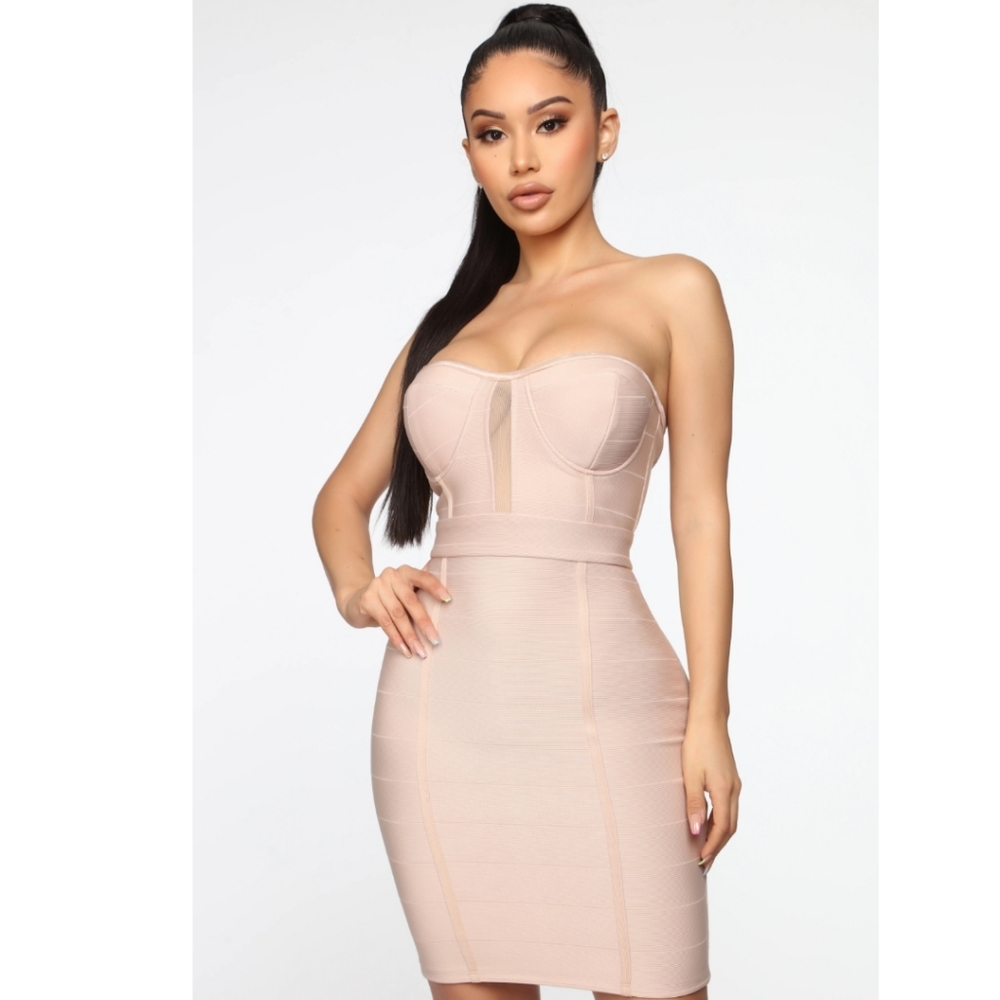 Fashion Nova Bandage Mini Dress Nude